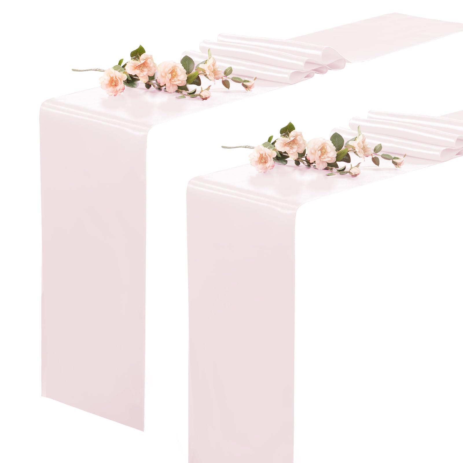 Photo 1 of 2 Pack Light Pink Table Runners 12 x 108 Inch, Rectangular Smooth Satin Silk Table Runner for Wedding, Banquet, Birthday Party Decoration