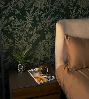 Micpolo Dark Green and Gold Wallpaper Floral Peel and Stick Wallpaper Vintage Flower and Leaf Contact Paper for Cabinets Self-Adhesive Removable Wallpaper for Bedroom Bathroom Kitchen 118"x17.3"