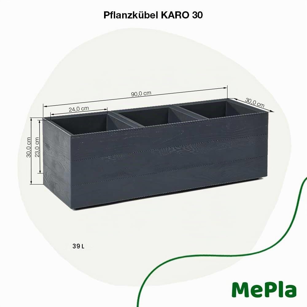 MePla - Kübel KARO-30 - Holzoptik - Doppelwandig mit Rollen – Made in EU – Bruchsicher, UV-beständig & wetterfest
