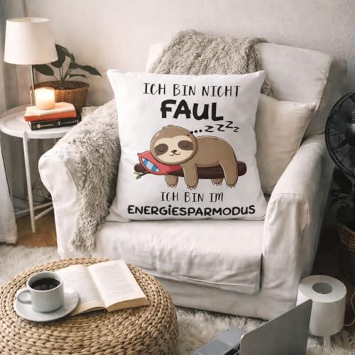 PIujsym Faultier Geschenk Kissenhülle 45x45 cm Lustige Geschenke für Frauen Männer Geburtstag faultier Kissen Bezug mit Spruch Energiesparmodus Deko Wohnzimmer Dekokissen Geschenkidee
