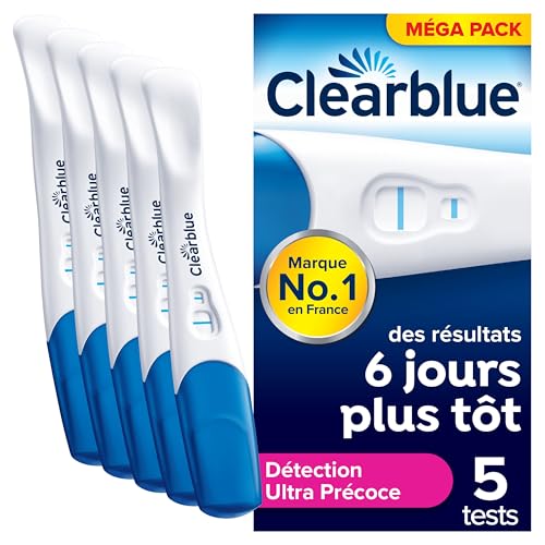 Clearblue Test De Grossesse, 5 unités, Détection Ultra Précoce de la Grossesse (10 mUI): Résultats jusqu’à 6 Jours avant le Retard de vos Règles, Pratique et Rapide, Fiable à Plus De 99%