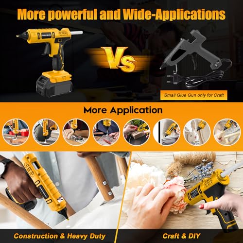 100W Akku Heißklebepistole Kompatibel Für Dewalt 18-20V Akku Schnell Aufheizung Klebepistole mit 12 PCS Klebesticks, Heissklebepistole für DIY (ohne Batterie,Ladegerät)