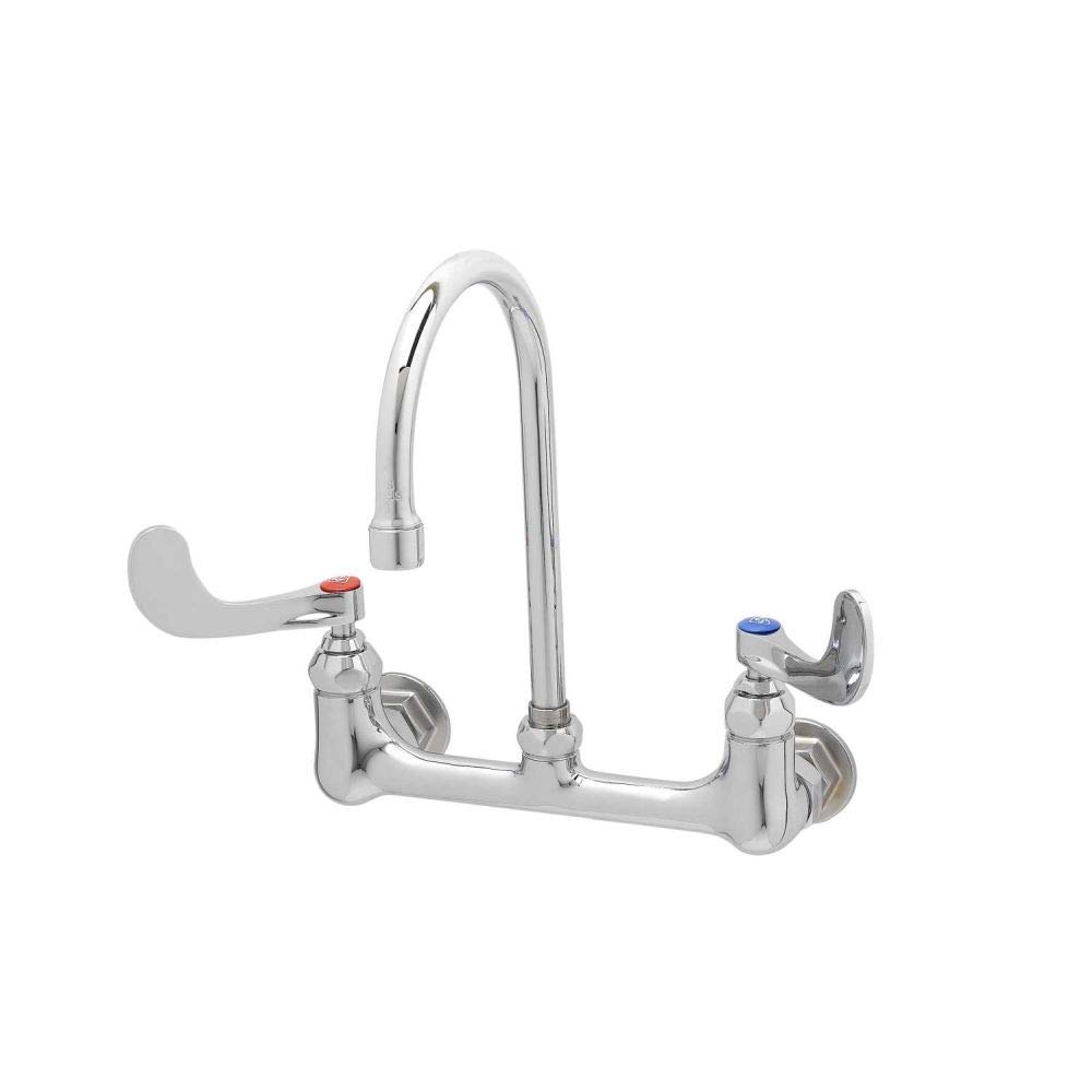 Wall Mount 8-Inch Centers Rigid Gooseneck Double Pantry Faucet with 4-Inch Wrist Action Handles by T&S Brass – not_applicable, Brass, Model B-0330-04
