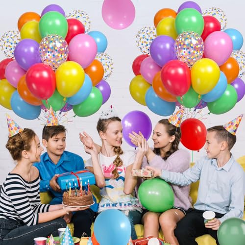 Image of Red Yellow Blue Green Balloons, Rainbow Colorful Birthday Balloons