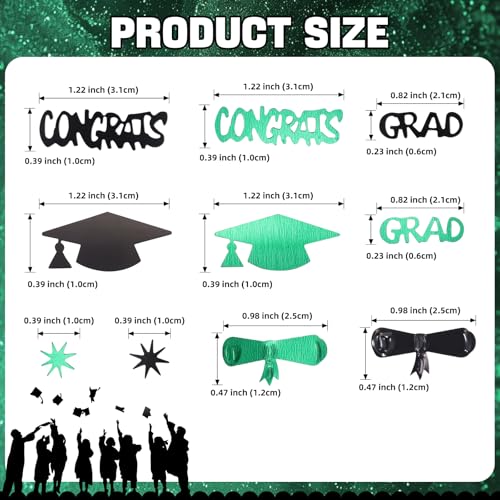 Image of Green and Black Graduation Confetti 2026, 1000 Pcs Class of 2026 Table Centerpiece Grad Confetti for 2026 Graduation Party Decorations Supplies