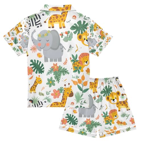 senya Elephant Giraffe Leopard Tiger Satin Summer Pajama Sets Silk Short Sleeve Button Down Sleepwear2