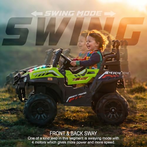 Image of Baybee Broot Electric Jeep for Kids with Parental Control | Baby Battery Operated Ride On Toy Car with 4x4 Motor, RGB Lights & Music | Rechargeable Battery Car for Kids 2-6 Years (Florescent Green)