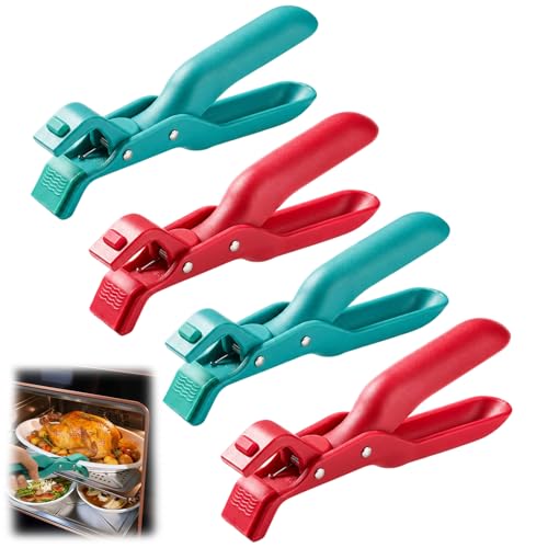 Hot Plate Gripper Anti Scald Bowl Holder Clip 4-Piece Kitchen Utensil Set with Blue and Red Bowl Grippers Heat Resistant Tool for Handling Hot Bowls and Plates from Oven Microwave and Air Fryer