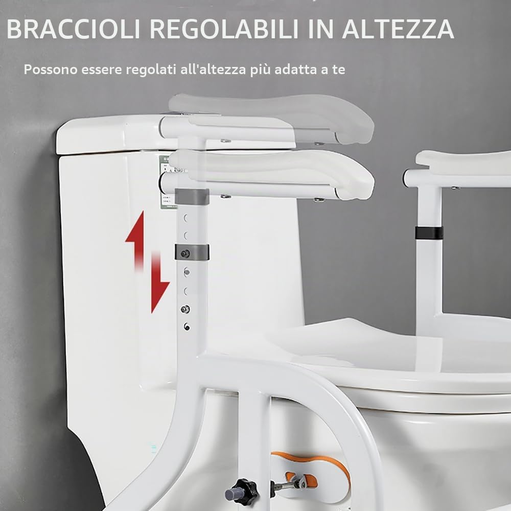 NEWFUN Rialzo WC per Anziani, Comoda WC Alzawater per Anziani, Morsetti Girevoli a 360°, Antisdrucciolevole,Maniglioni Bagno per Aanziani,portata fino a 150kg