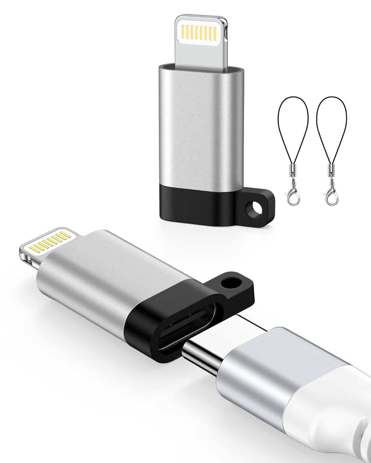 Verilux® 2Pcs PD 27W Type C to Lighting Connector with Anti-Lost Loop, USB C Female to Lighting Male Adapter with 480Mbps Data Transfer, Type C Connector for iPhone/iPad/Airpods, Not for Audio/OTG-image-21