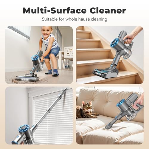 Image of Cordless Stick Vacuum Cleaner with Self-Standing, 8-in-1 Vacuum Cleaners for Home, Lightweight Powerful Vacuum with LED Screen, Rechargeable Vacuum for Carpet, Pet Hair, Hardwood Floors (Darkblue)