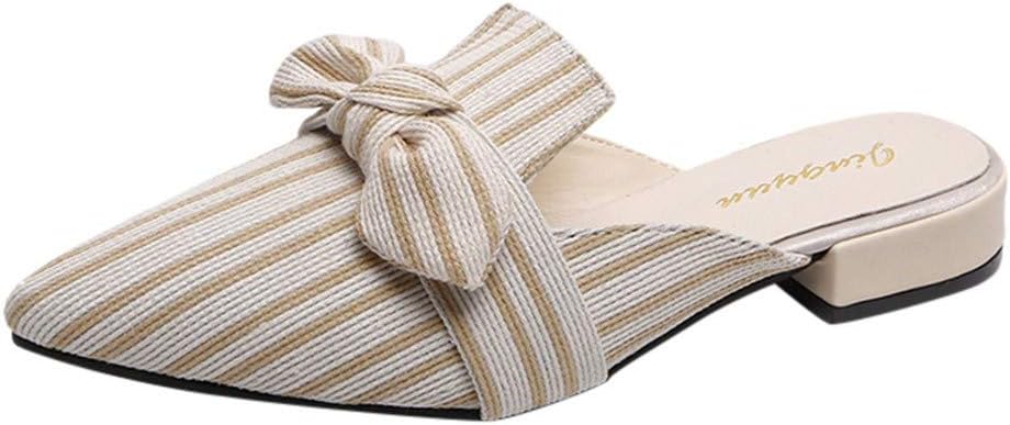 Women Sandals Flats Striped Bowknot Slippers Mules Girls Slip-Ons Shoes