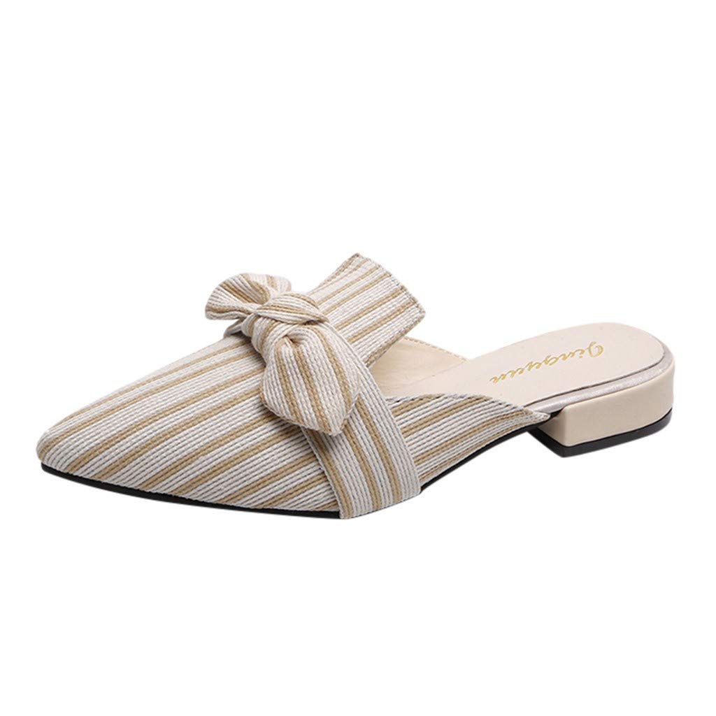Women Sandals Flats Striped Bowknot Slippers Mules Girls Slip-Ons Shoes
