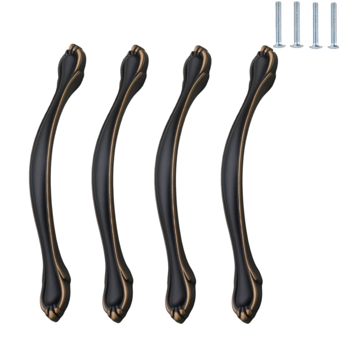 NLQCSXWEP Zinc Alloy Cabinet Bow Handle, Zinc Alloy Cabinet Wardrobe Door Drawer Handle Black Pack of 4(F-128mm Black)