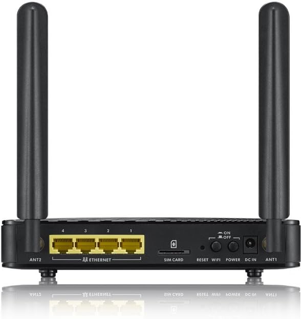 Tył view of the ZyXEL LTE3301-M209 Wireless Router showing ports and buttons.