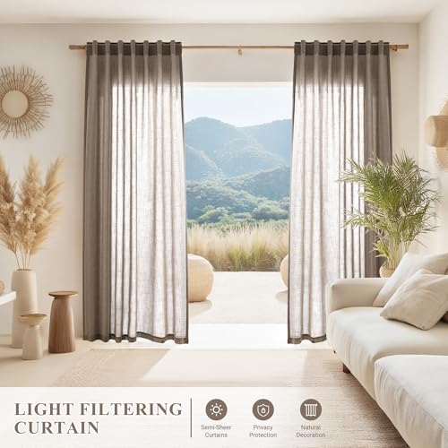 Image of Joywell Extra Long Linen Curtains 102 Inches for Living Room Light Brown