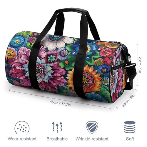 Boho Floral Colorful Flowers Gym Bag Lightweight Carry On Duffel Bag Athletic Sports Travel Bag Weekender Bag for Men Women2