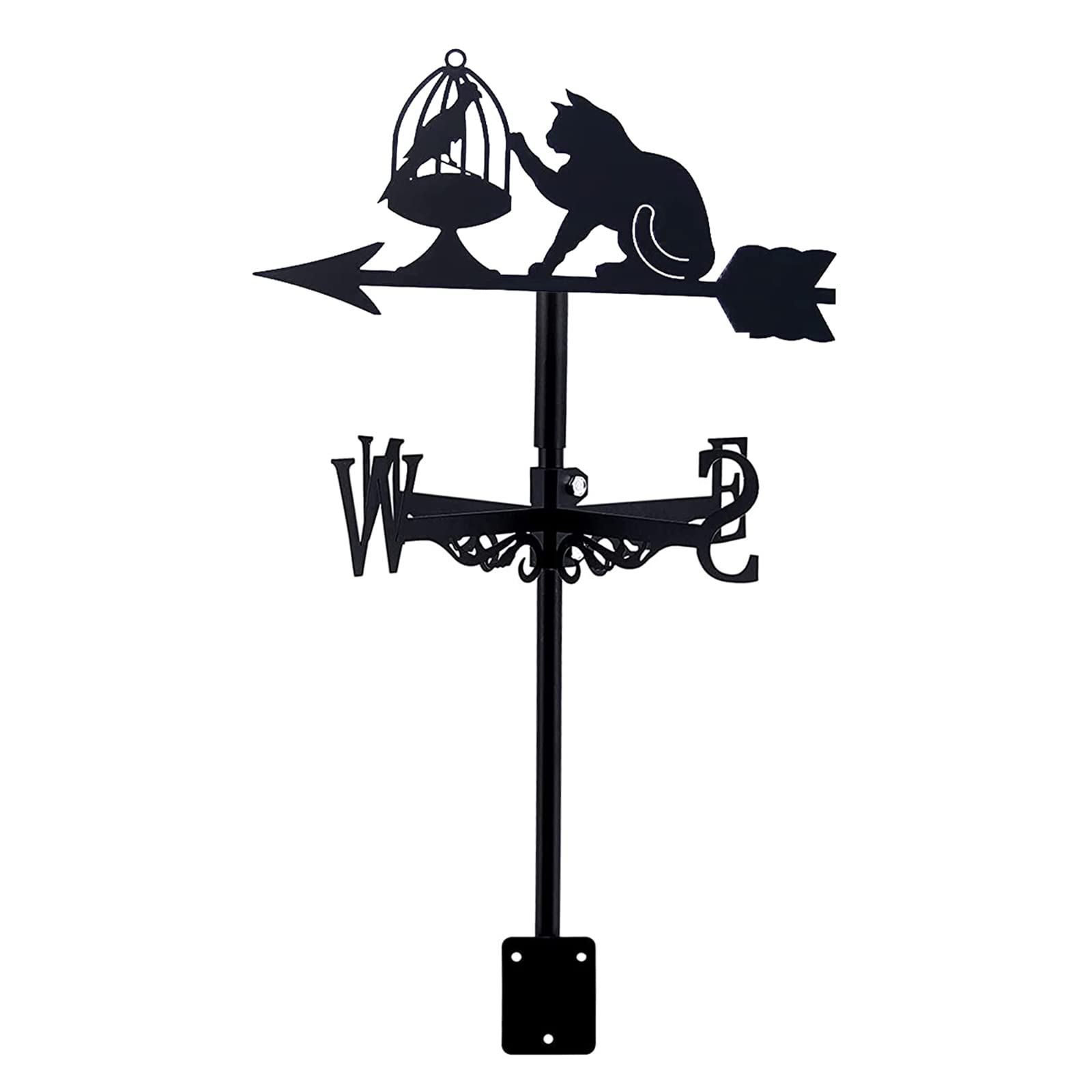 Eicoff Wind Vane Decoration, Weathervane Cast Iron Cat And Bird Weather Vane Garden Metal Wind Direction Indicator With Roof Mount For Outdoor Roof Farm Yard