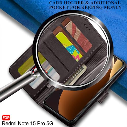 Image of TheGiftKart Flip Back Cover Case for Mi Redmi Note 15 Pro 5G | Dual-Color Leather Finish | Inbuilt Stand & Pockets | Wallet Style Flip Back Case for Redmi Note 15 Pro 5G (Faux Leather, Coffee & Brown)