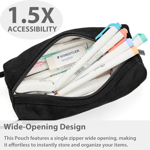 Image of SPACEMATE Pencil Case Pouch Box Bag School Supplies Girls Boys Kids, Cute Preppy Stuff Large Big Capacity Aesthetic Canvas Pen Organizer, Back to College Stationary, Black, Simple Style, 1200ml