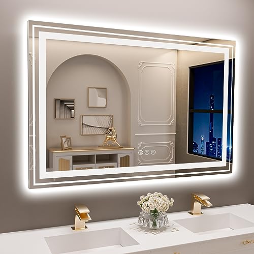 LED Bathroom Mirror, 60"x 30" with Front and Backlit, Anti-Fog, Large Bathroom Vanity Mirror for Wall, Memory Function, Stepless Dimmable, Tempered Glass (Horizontal/Vertical)