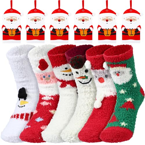 Image of Twistover 6 Pairs Christmas Fuzzy Socks Holiday Slipper Xmas Bed Socks with Gift Box for Holiday Adult Xmas Gifts
