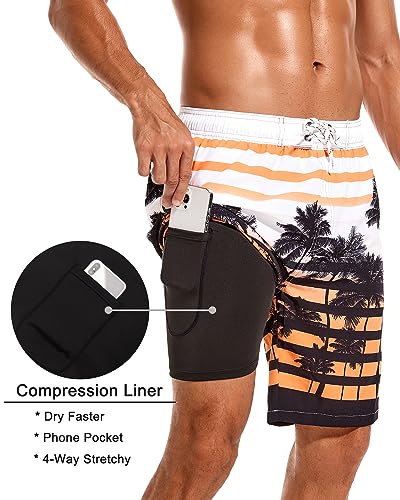 SILKWORLD Mens Swim Trunks with Compression Liner 9" Beach Board Shorts Men 2 in 1 Quick Dry Bathing Suit with Pockets2