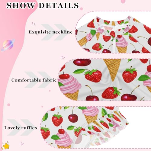 ALAZA Strawberry Cherry Fruit Ice Cream Girls One Piece Swimsuit Long Sleeve Rash Guard Swimsuits UV 50+ Swimwear Zipper4