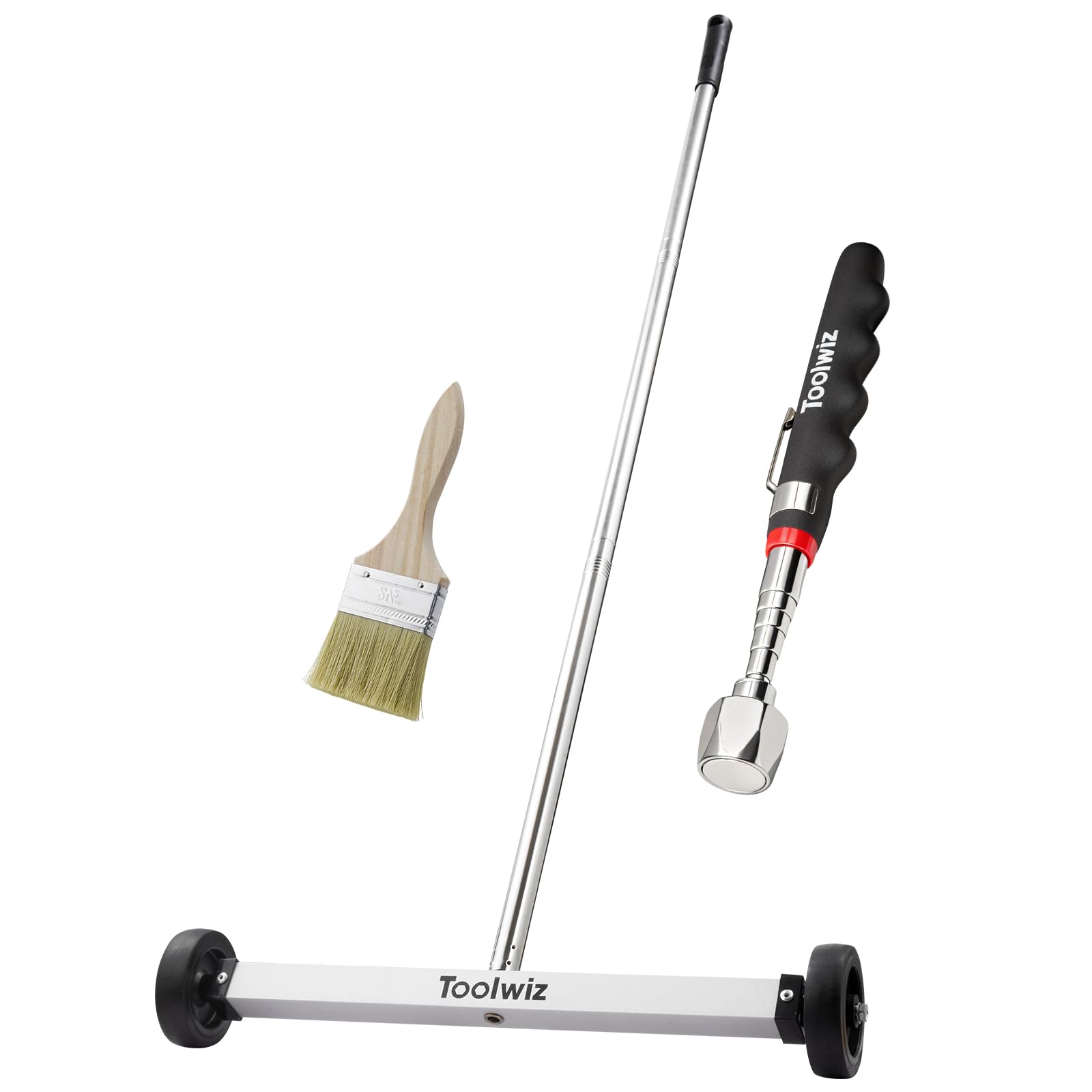 Toolwiz Balai magnétique roulant de 43,2 cm, 4 kg, avec outils de ramassage magnétiques télescopiques de 7,3 kg – Balayeuse légère avec roues pour clous, vis et débris métalliques pour usage