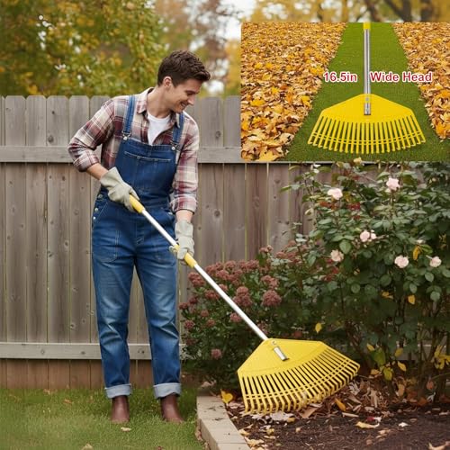 Rastrillo de hojas plástico ligero con mango ajustable miniatura 3