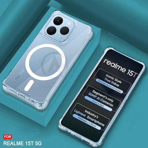 Image of AESTMO Clear Back Cover for Realme 15T 5G / Realme Narzo 90 5G | 360 Protection | Transparent Back Cover (PC + TPU, Compatible with MagSafe Accessories, Transparent Bumper)