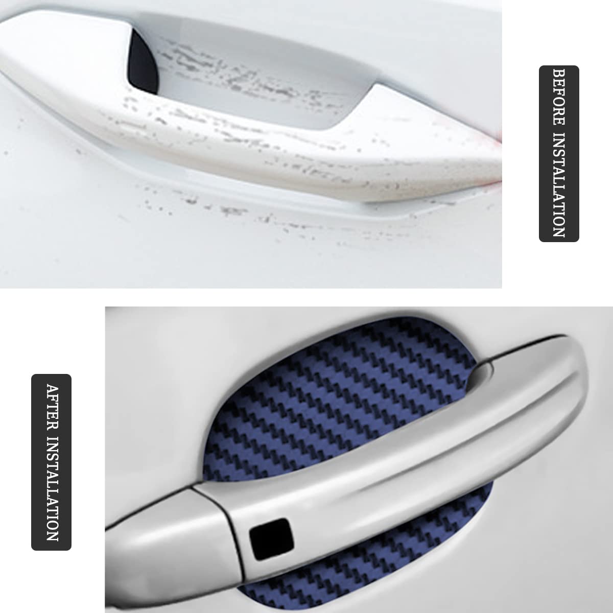 4 Adesivi Protettivi In Fibra Di Carbonio Per Maniglie Auto - Anti-Graffio Universali Nero - Foto 6