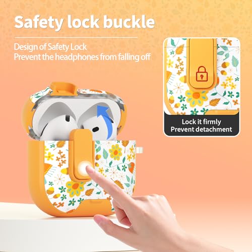 Image of for AirPods 4 Case with Safty Lock & Phone Stand,Cute Floral Pattern Style