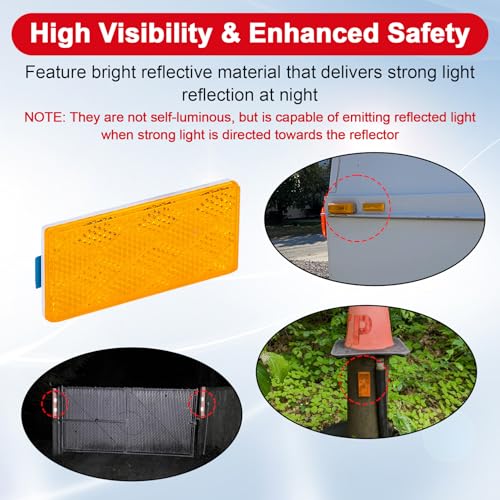 Image of 2pcs Rectangle Reflectors, High Reflectivity Stick On Safety Markers Yellow | Durable PVC plastic, 3M self-adhesive backing, high reflective widely apply for motorcycle, bike, garage doors vehicle safety