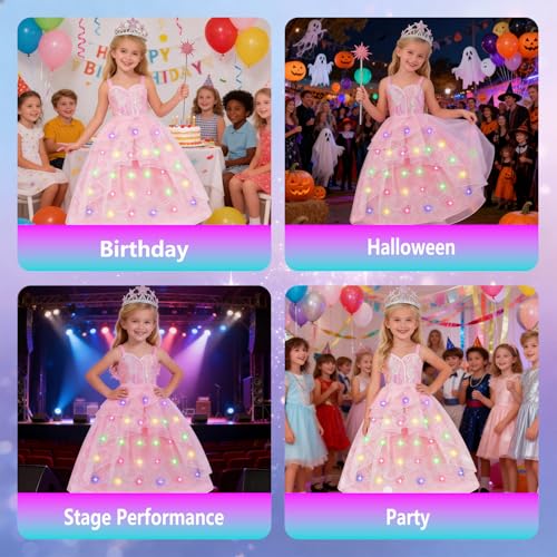 Disfraz de Bruja Buena para Niñas Vestido Rosa de Tul miniatura 6
