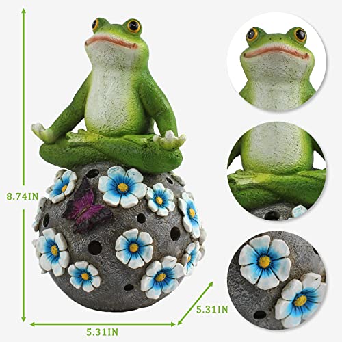 Yoga Frog Statue - Gifts For Women/Mom, Zen Garden Frog Figurines For Home And Garden Decor, Frog Decorations Gift Ideas, Frog Gifts For Women (Blue Flower Sitting Ball) #TOP1