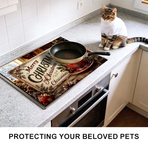 Image of Vintage Christmas Stove Top Cover for Electric Stove, Holiday Mat