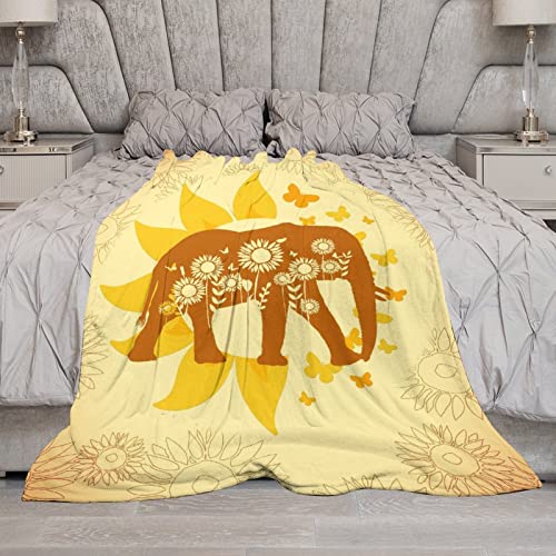 Elephant Throw Blanket for Teen - 50x60 Inches Throw Size - Soft Fluffy Cozy Blankets Gift - Yellow Novelty Blanket Throws for Living Room Decorative