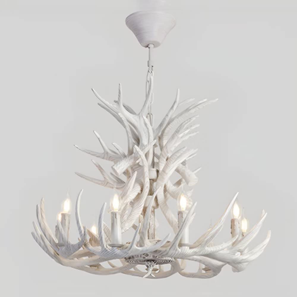 Lustre suspendu bois de cerf à 9 bras, luminaire blanc chic pour anniversaire de mariage - 7