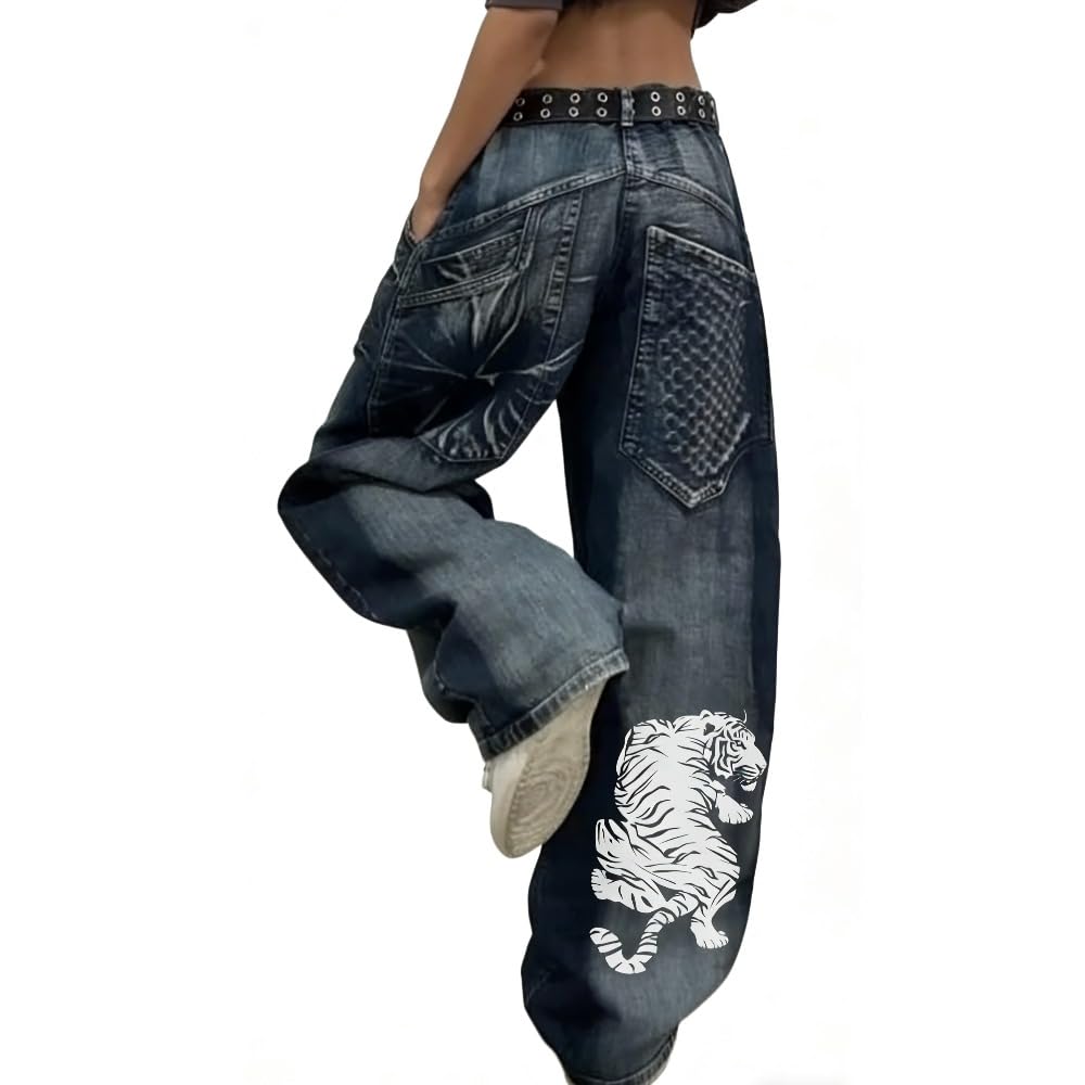 OATSBAS Y2K Hip-Hop-Jeans, Unisex, Gothic, lässig, locker, Oversize, Streetwear, Bedruckt, Buchstaben, Grafiken, Retro