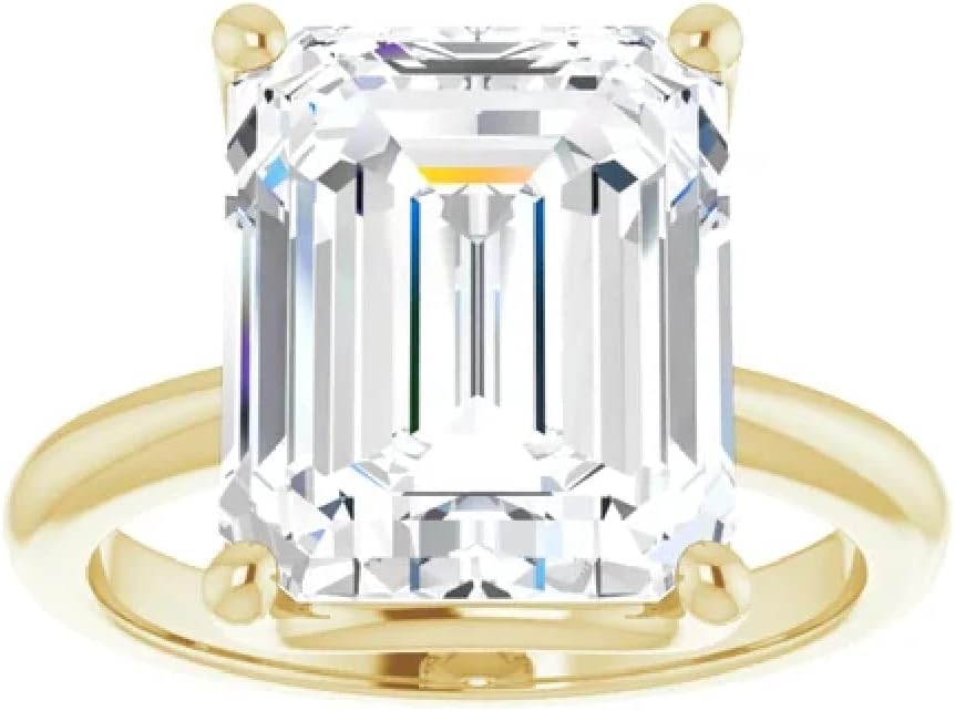 10K Solid White Gold Handmade Engagement Ring, 5 CT Emerald Cut Moissanite Diamond Solitaire Wedding/Bridal Rings for Women/Her, Propose Ring