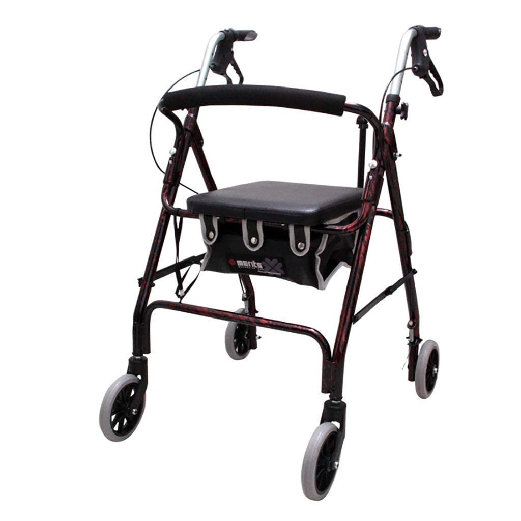 Chodziki dla seniorów Rama do chodzenia z kratą Chodzik czterokołowy Rollator z podparciem pleców i siedziskiem, Rollator Lekki aluminiowy składany chodzik, łatwa regulacja wysokości Chodzik z