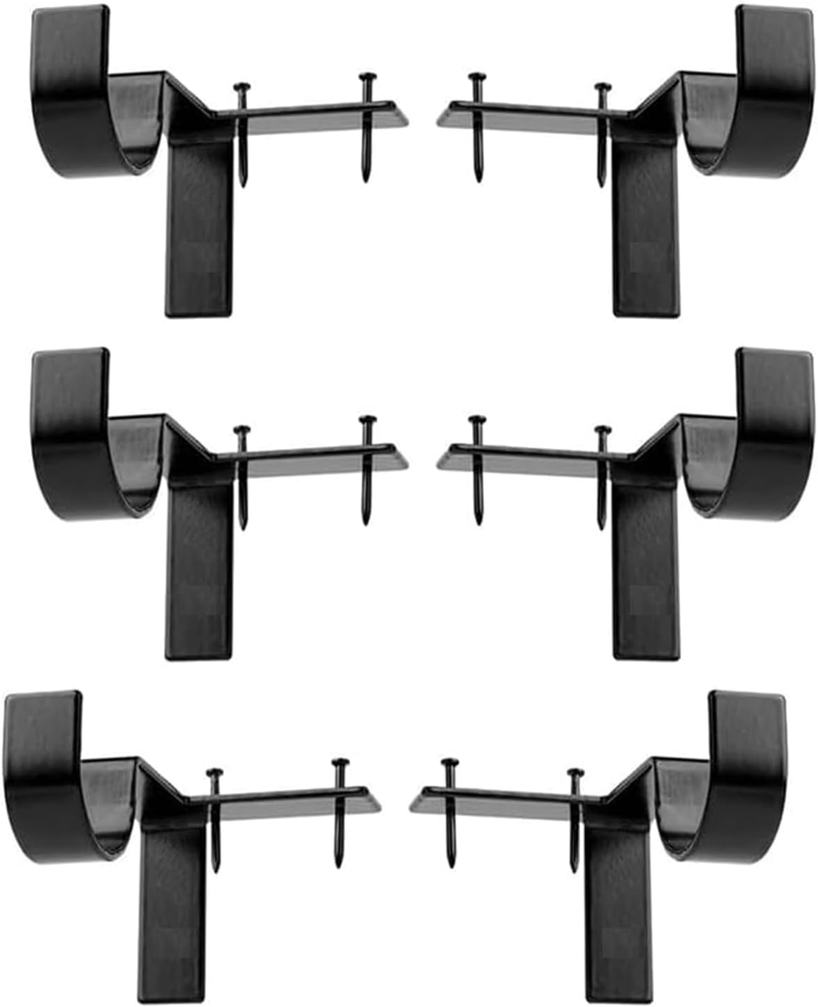 6Pcs Easy No Drilling Curtain Rod Bracket, Bracket Hang Curtain Rod Holders Single Hook Right Into Window Frame Decor