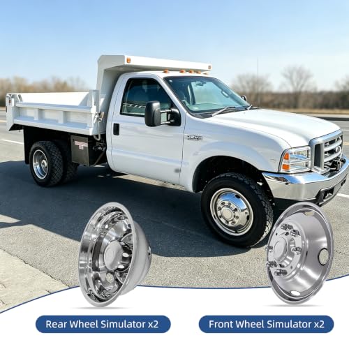 Image of hightall 19.5 Wheel Simulators, 19.5 inch 10 Lug Stainless Steel Hubcaps,Polished Surface,2Pcs Front Wheel /2Pcs Rear Wheel,Bolts On Wheel Cover Set Compatible with Ford 1999-2002 F450 /F550