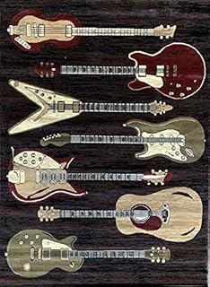 Guitar Music Instrument Area Rug Americana Musical Theme Black Burgundy Brown Beige Design (4 Feet X 5 Feet 3 Inch)