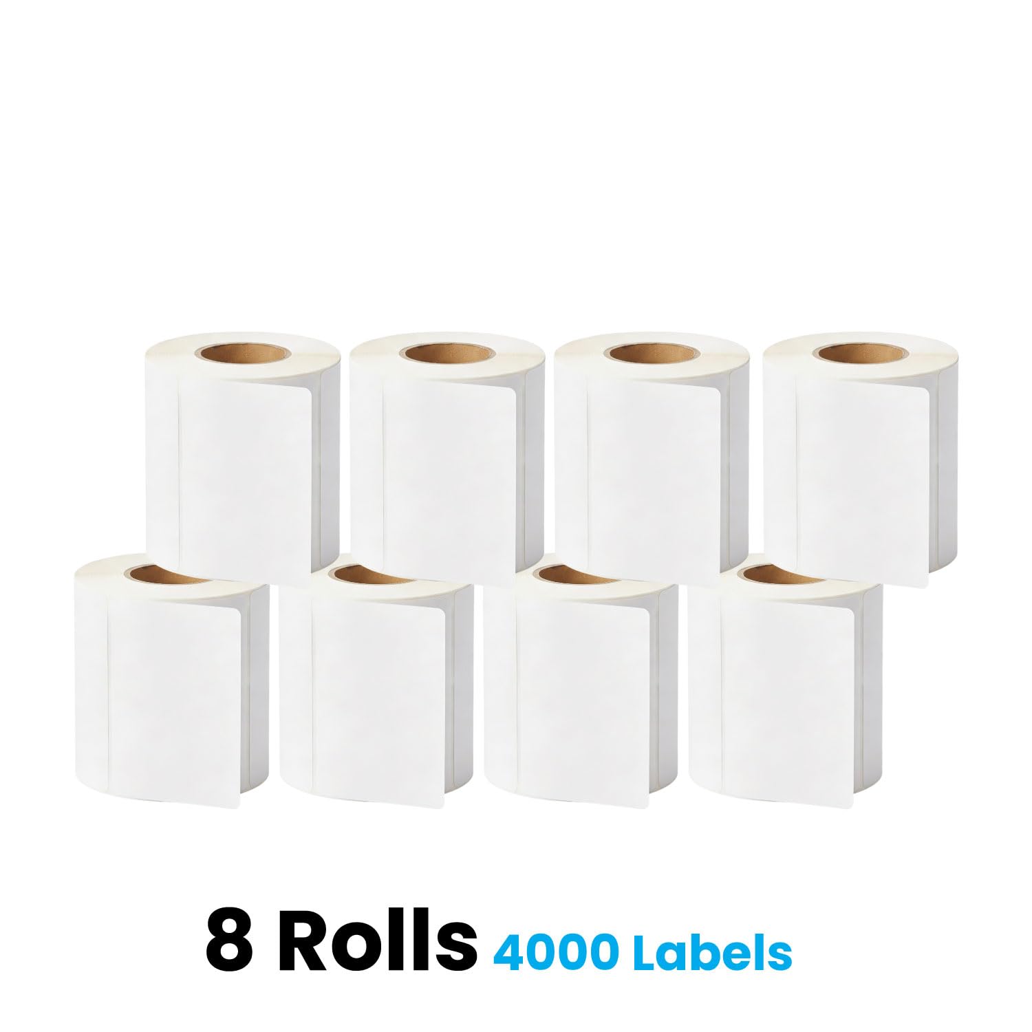 JOVS White Sticky Labels on a Roll 4x6 Thermal Labels, Pack of 8 (4000 Labels) (100 × 150 mm / 4" × 6") | White Label Stickers Roll for Direct Thermal Printers, Shipping and Address Label.