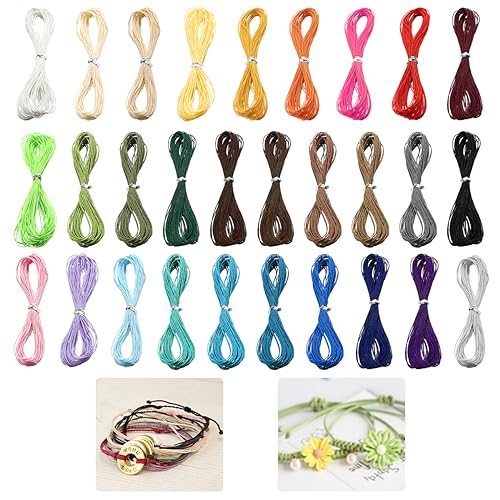 30 Colores Hilo Encerado para Pulseras 1mmx10m Hilo Encerado Macrame, Hilos Encerados para Pulseras, Cordón Encerado Colorido, Colorido Cordón de Hilos para Bisuteria Pulseras Collares Cuerda Elástica