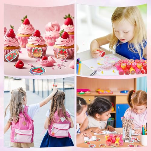 Sayglossy 371 Pcs 32 Guests Strawberry Party Favors Includes Gift Bags Pencil Notebook Sharpener Bracelet Rings Keychain Puffy Stickers Stamper for Baby Shower Birthday Party Filler Reward by Sayglossy - Used condition - Image 7