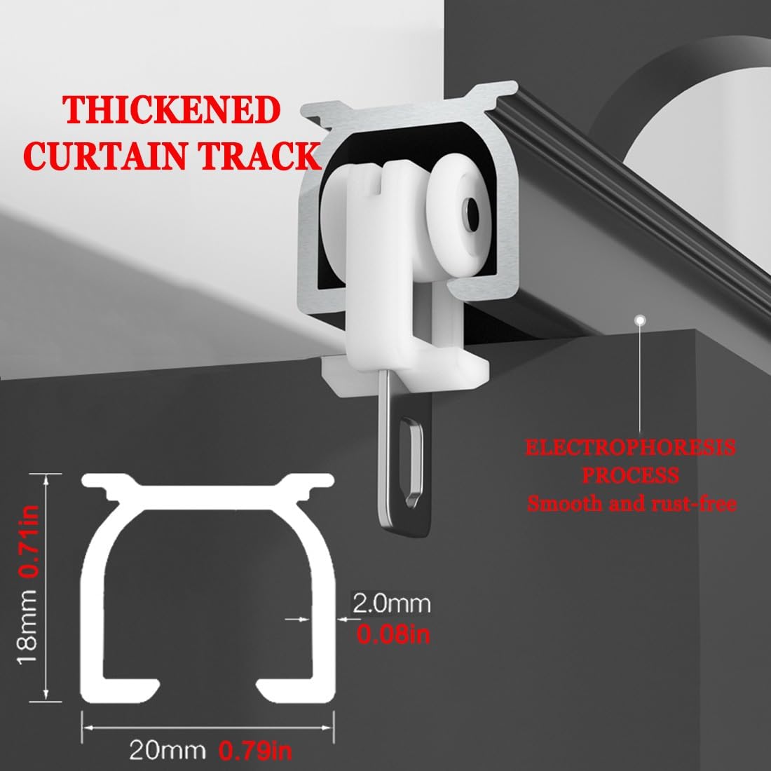 Tringle à rideaux invisible pour plafond – Rail de plafond caché pour rideaux – Tringle à rideaux silencieuse de 2 mm d'épaisseur – Tringle à rideaux robuste
