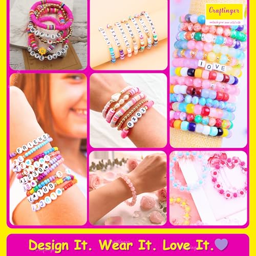 Image of Craftinger Multi Beads for Jewellery Making Kit, Colorful Beads Set for Kids DIY Craft Bracelet Necklace Making, Activity Games for Girls Age 6-12 Years Old